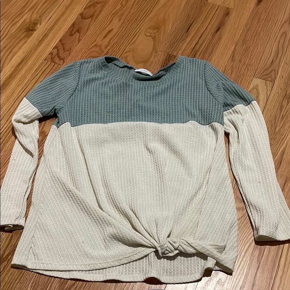 Two-Tone Long Sleeve Women's Top Pink Lily Used Waffle Knit